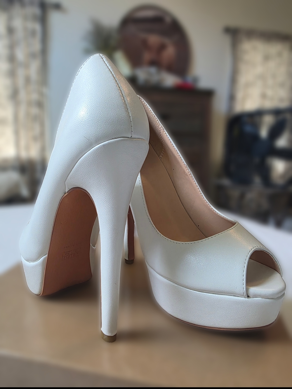 Women's White Peep-Toe Platform High Heels